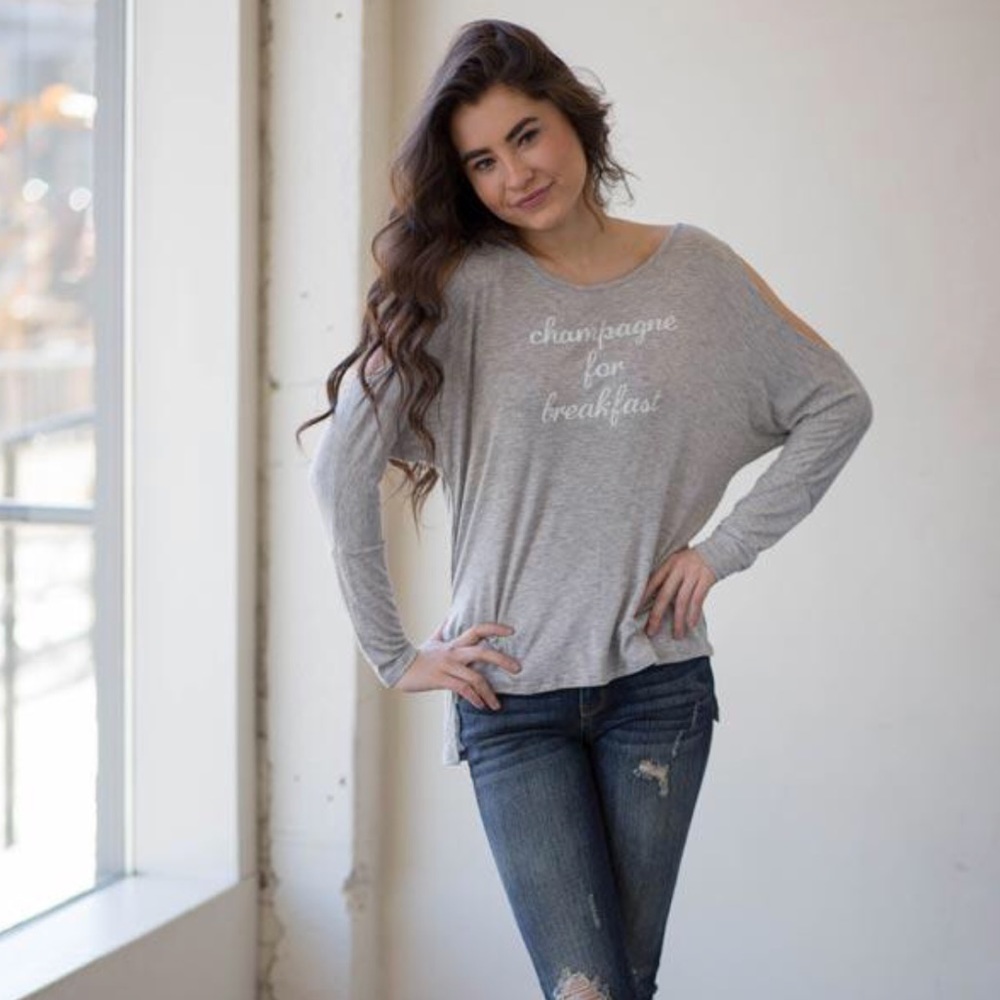 PQLA “Champagne for Breakfast” Cold Shoulder T